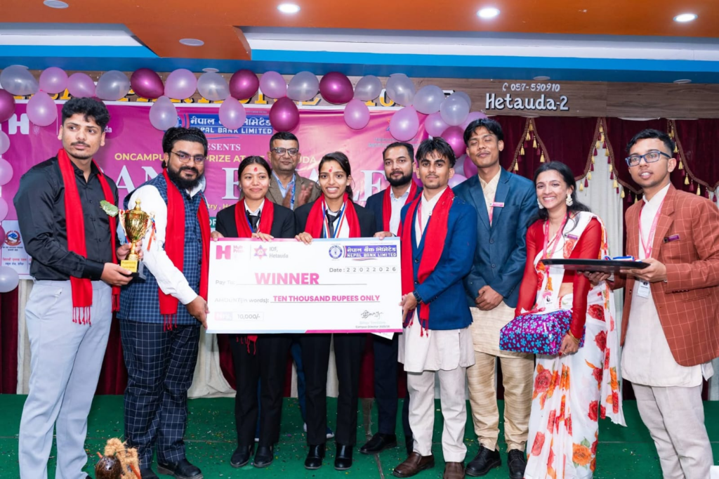 हेटौंडा स्थित Institute of Forestry, Hetauda Campus मा आयोजना गरिएको Hult Prize at IOF, Hetauda कार्यक्रम यही फागुन १० गते हेटौंडाको Palpasa Paradise Home मा भव्य रूपमा सफलतापूर्वक सम्पन्न भएको छ।