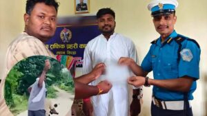 बलु गुप्ता ट्राफिक कारबाहीपछि ट्राफिक प्रहरीसँगको तस्बिर